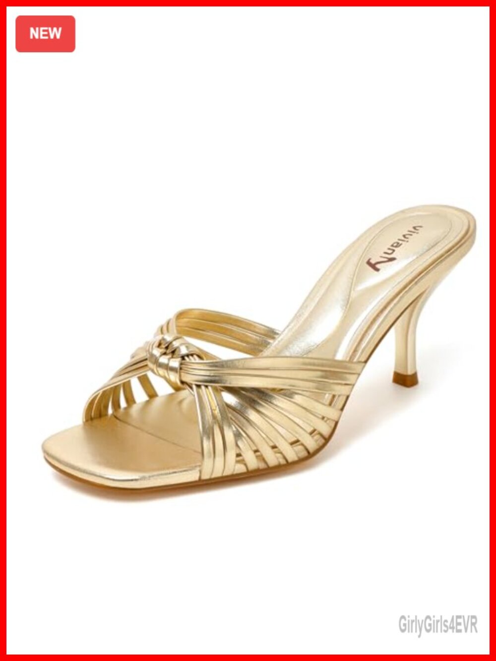 vivianly Strappy Square Open Toe Kitten Heels Sandals
